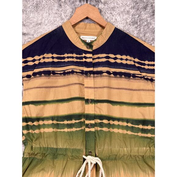 Banana Republic Romper Medium Womens Cotton Poplin Green & Navy Tie Dye - Picture 2 of 11